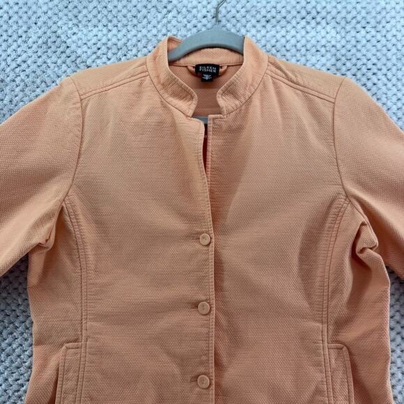 Eileen Fisher Jacket Womens S Orange Cotton Textured Lightweight Button Front - Picture 3 of 13